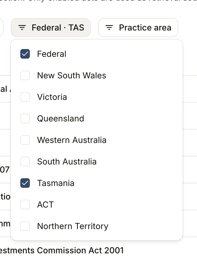 Jurisdictions filter