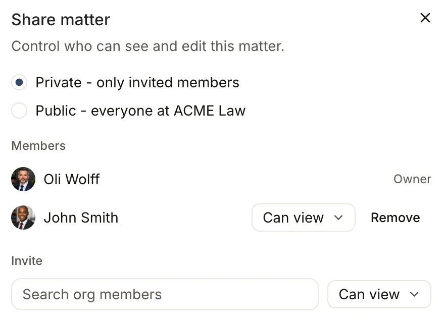 The Share matter dialog
